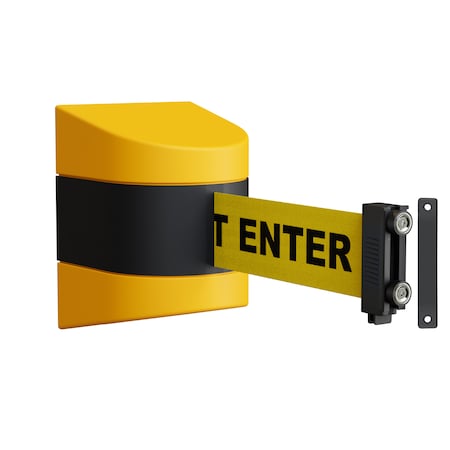 Retractable Belt Barrier, Wall Mount, Yellow Magnetic 10 Ft. Caution Belt